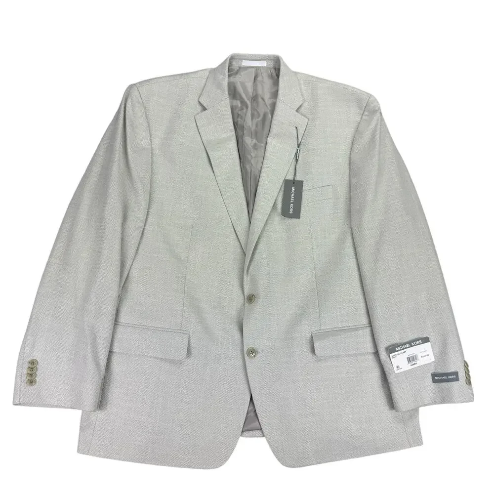 Michael Kors Mens Classic Fit Stretch Herringbone Sport Coat Silver Gray 48R